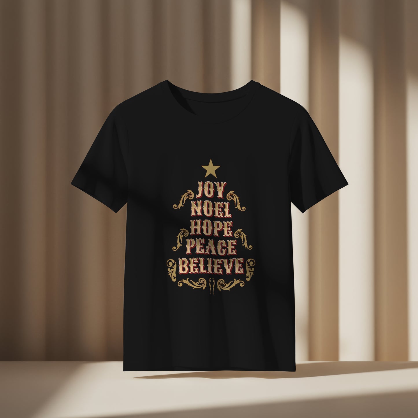 Joy, Noel, Hope, Peace, Believe Christmas Graphic T-Shirt