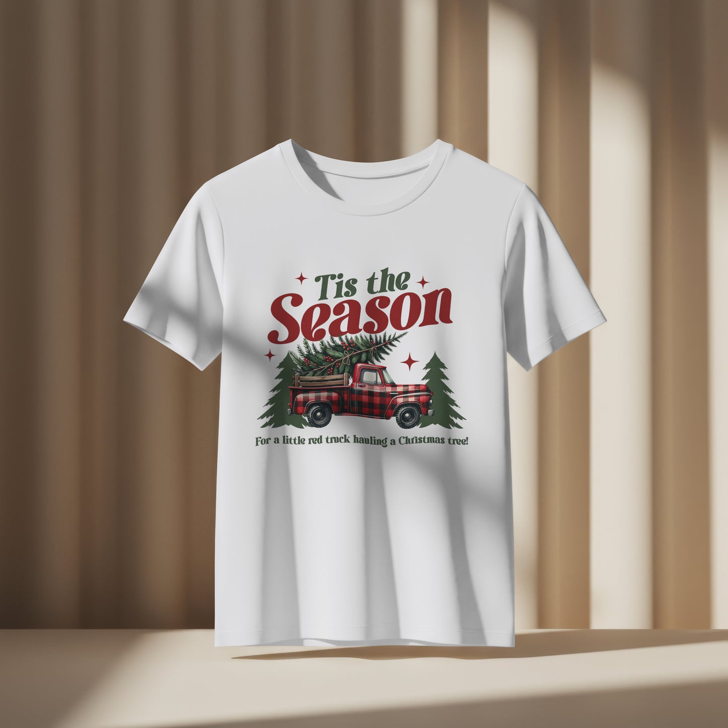 Little Red Truck Hauling A Christmas Tree Graphic T-Shirt