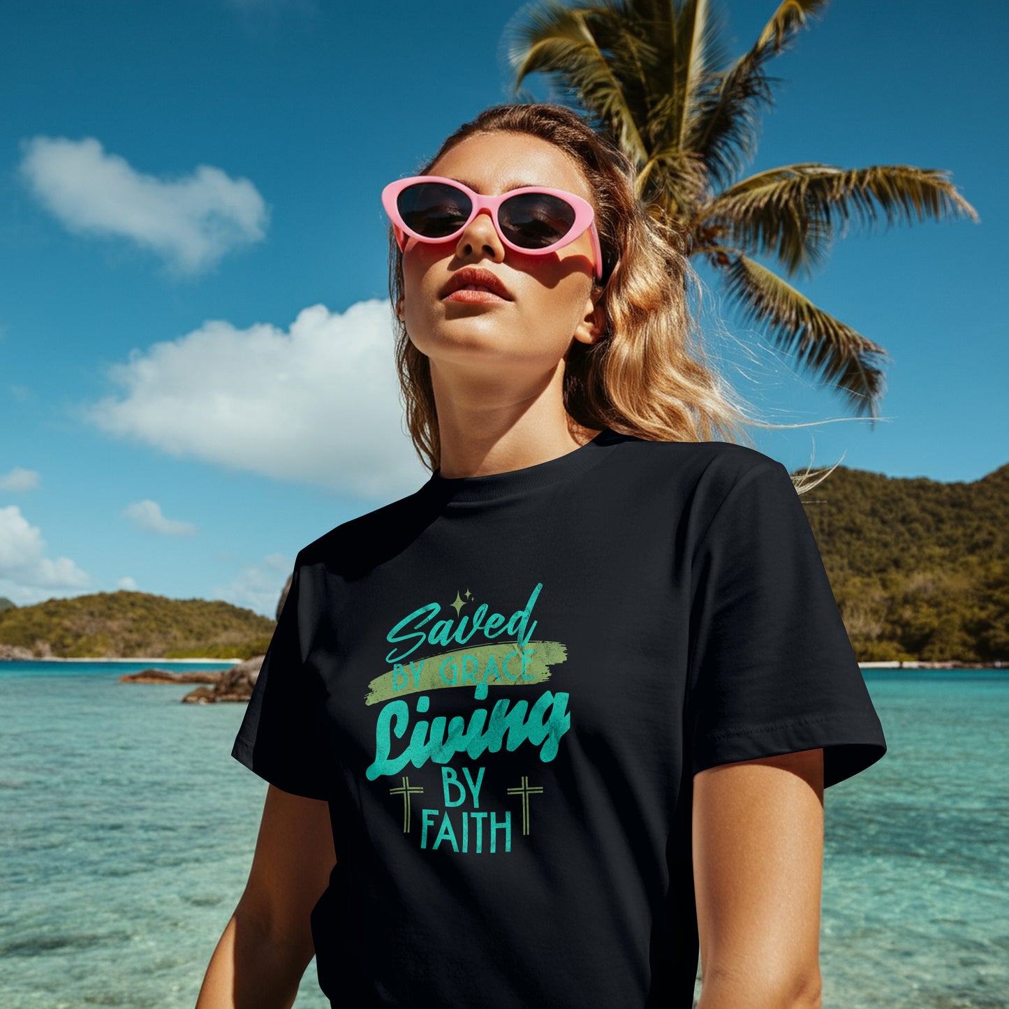 Saved By Grace - Living By Faith Graphic T-Shirt