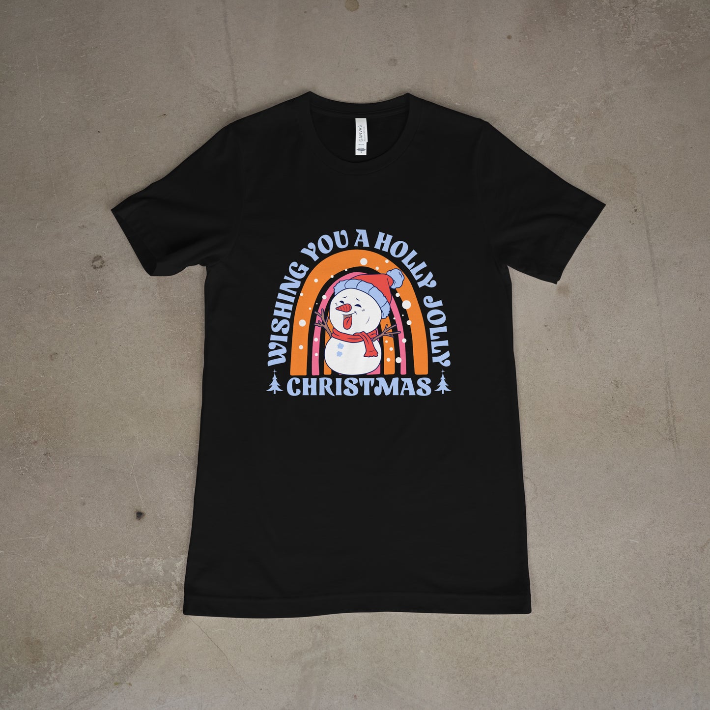 Wishing You A Holly Jolly Christmas w/ Snowman Graphic T-Shirt