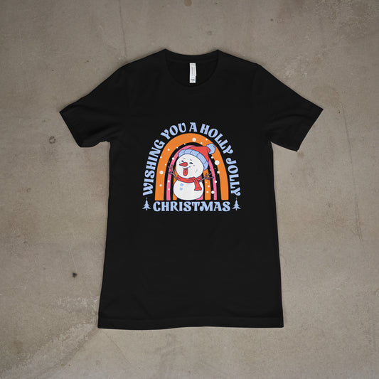 Wishing You A Holly Jolly Christmas w/ Snowman Graphic T-Shirt