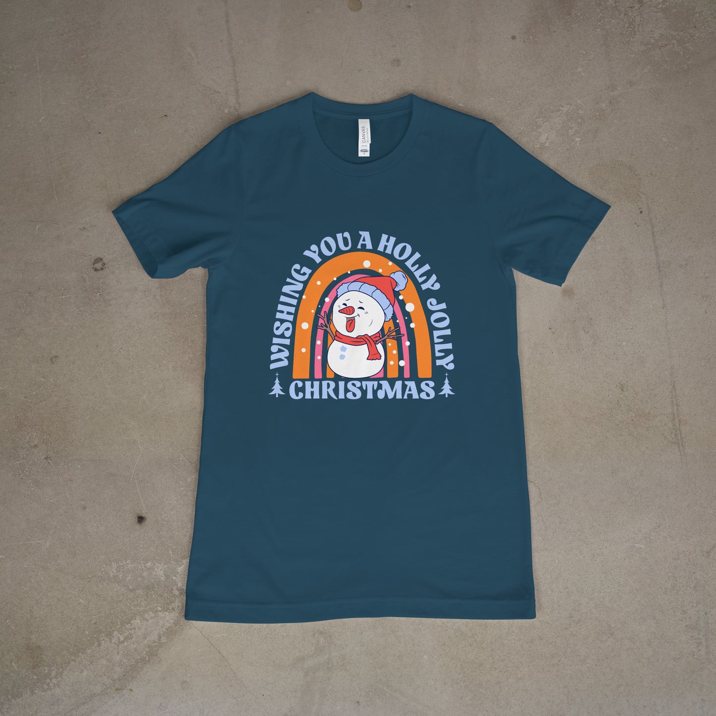 Wishing You A Holly Jolly Christmas w/ Snowman Graphic T-Shirt