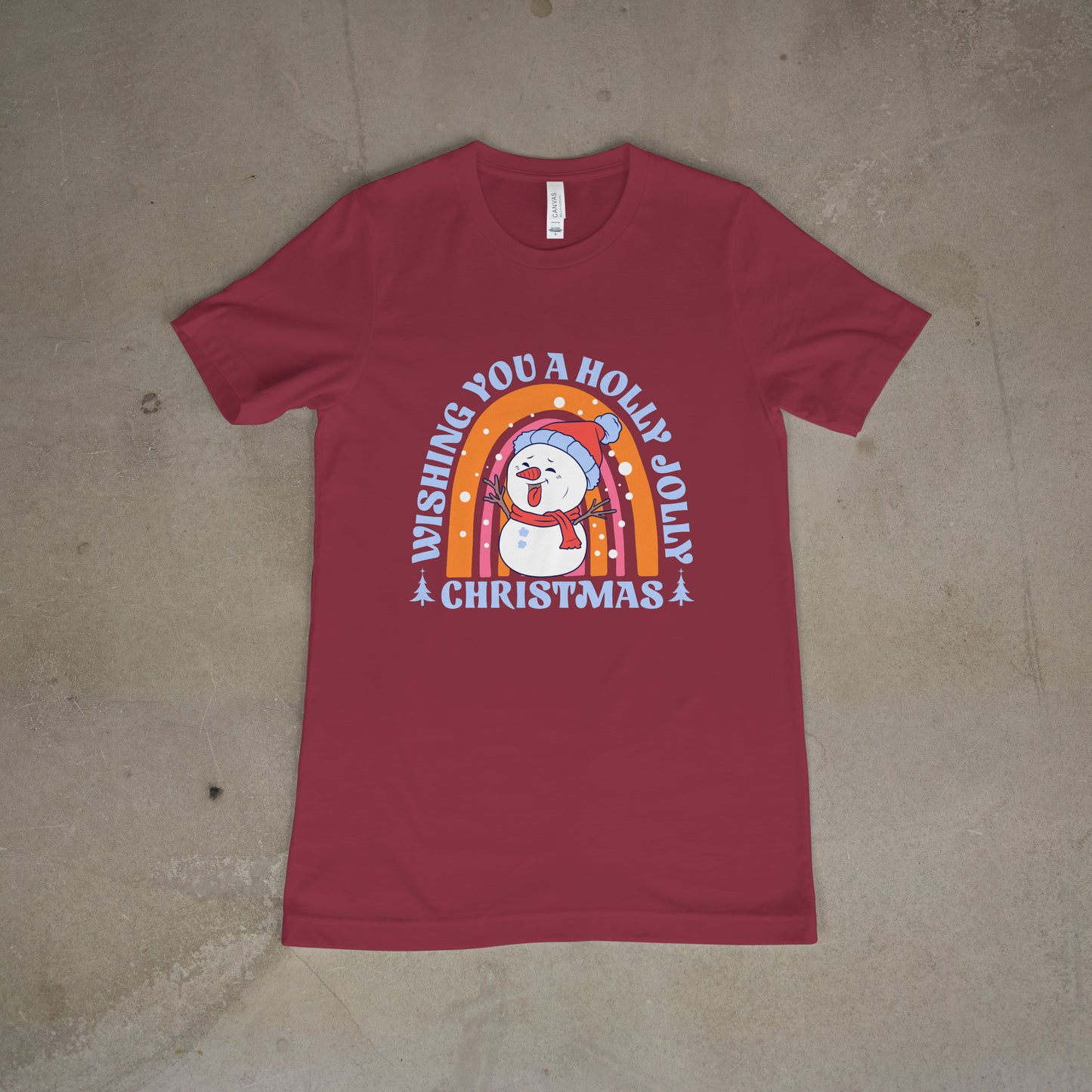 Wishing You A Holly Jolly Christmas w/ Snowman Graphic T-Shirt