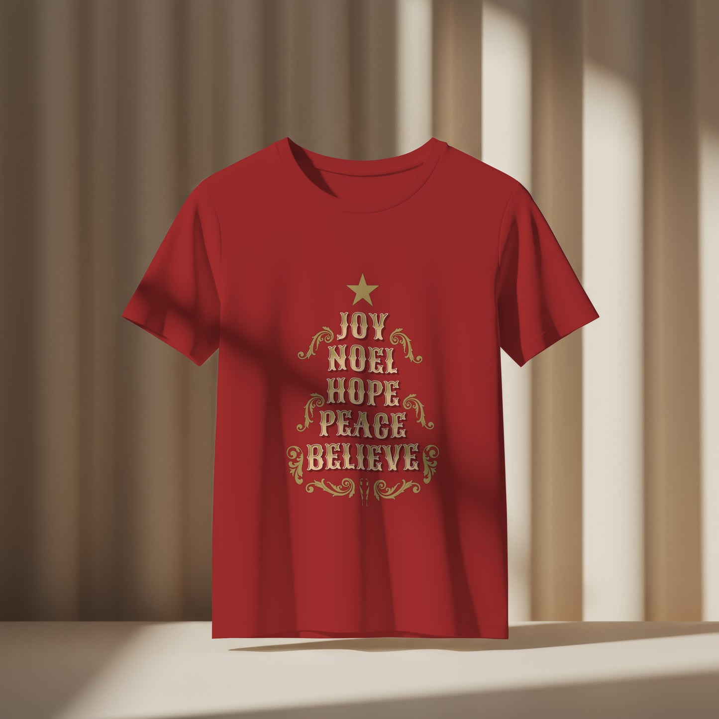 Joy, Noel, Hope, Peace, Believe Christmas Graphic T-Shirt