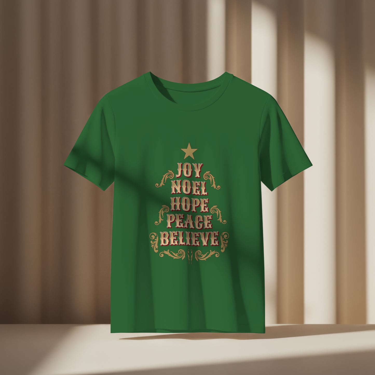 Joy, Noel, Hope, Peace, Believe Christmas Graphic T-Shirt