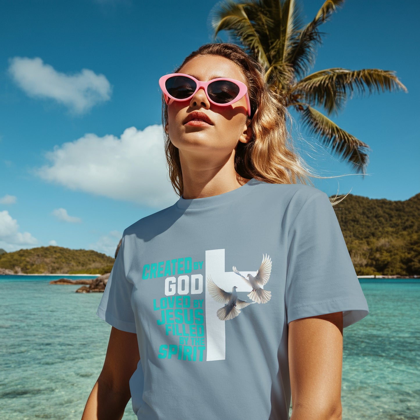 Created By God, Loved By Jesus, Filled By The Spirit Graphic T-Shirt