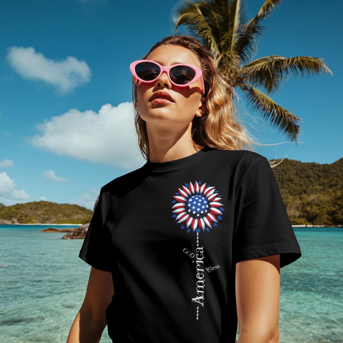 God Bless America Sunflower Graphic Tee