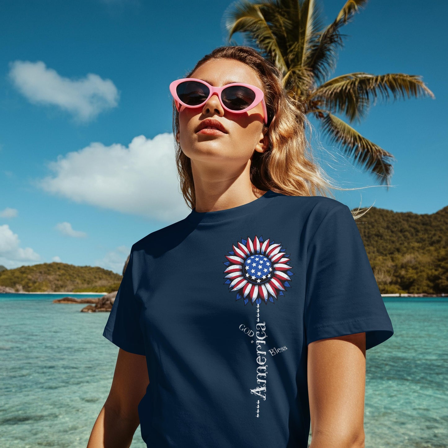 God Bless America Sunflower Graphic Tee