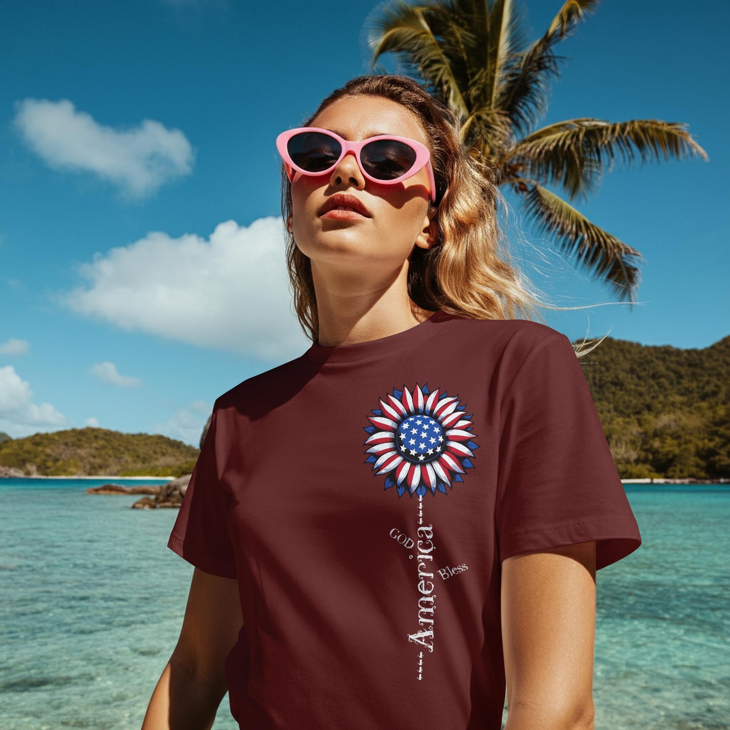God Bless America Sunflower Graphic Tee