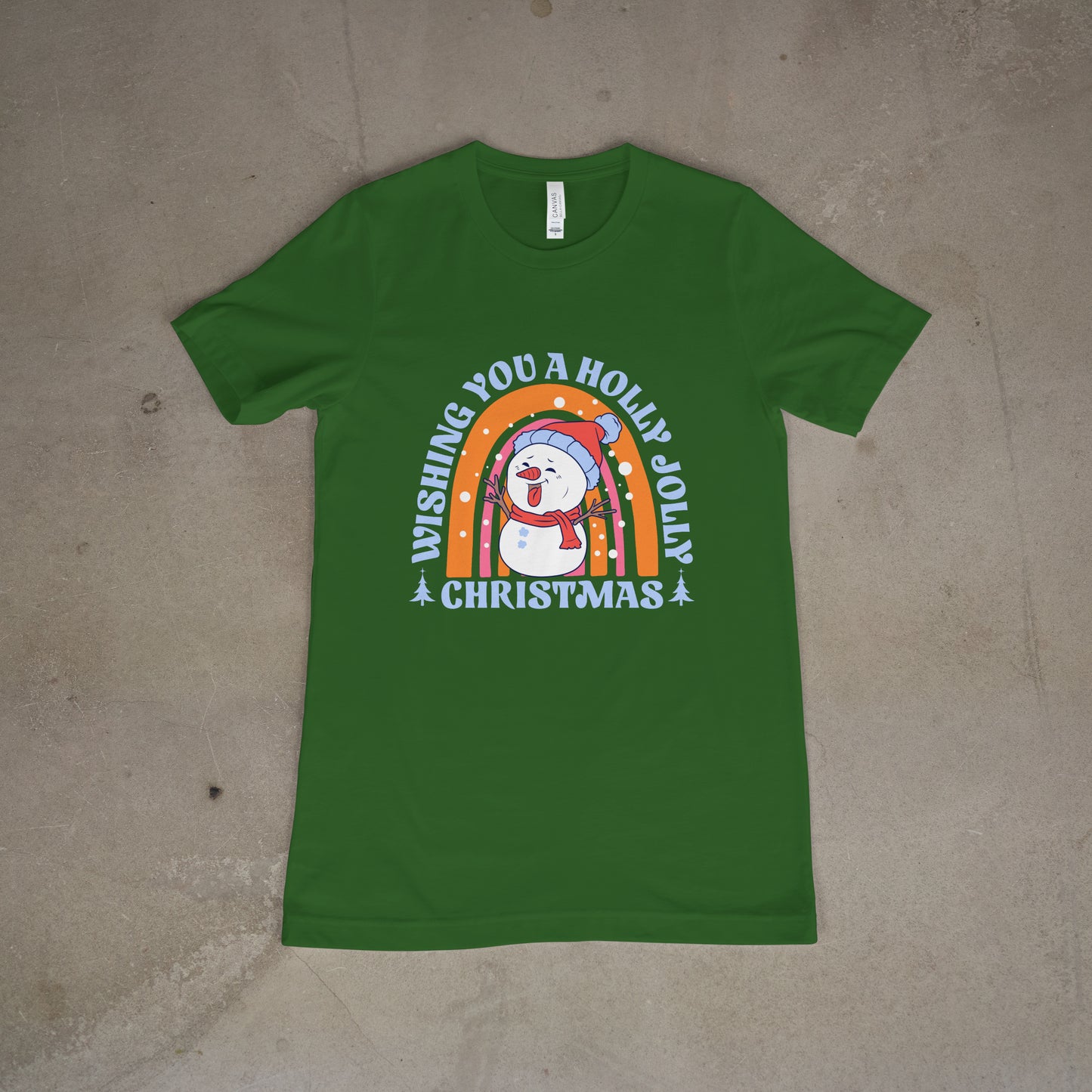 Wishing You A Holly Jolly Christmas w/ Snowman Graphic T-Shirt